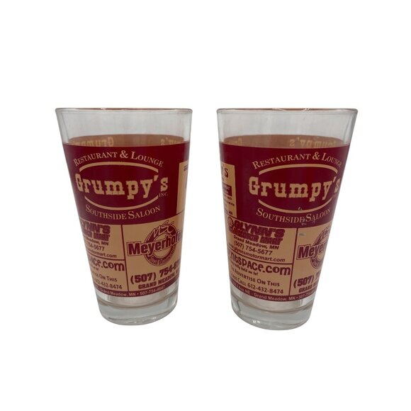Set Of 2 Grumpys Restaurant & Lounge Souvenir Pint Glasses 16 Oz - Picture 1 of 5